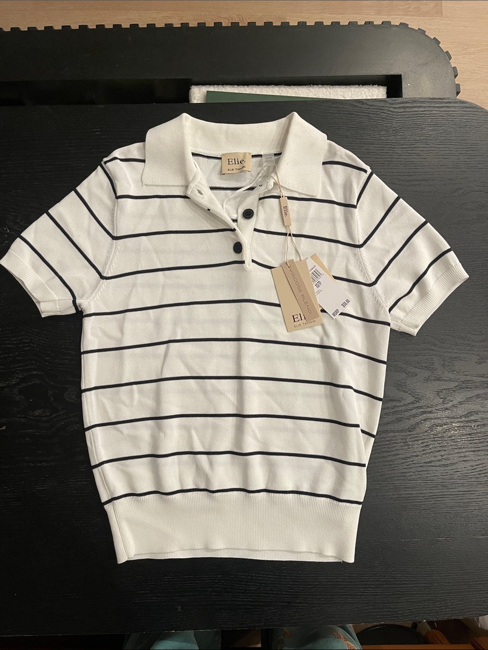 Elie Tahari White Polo with Black Stripes